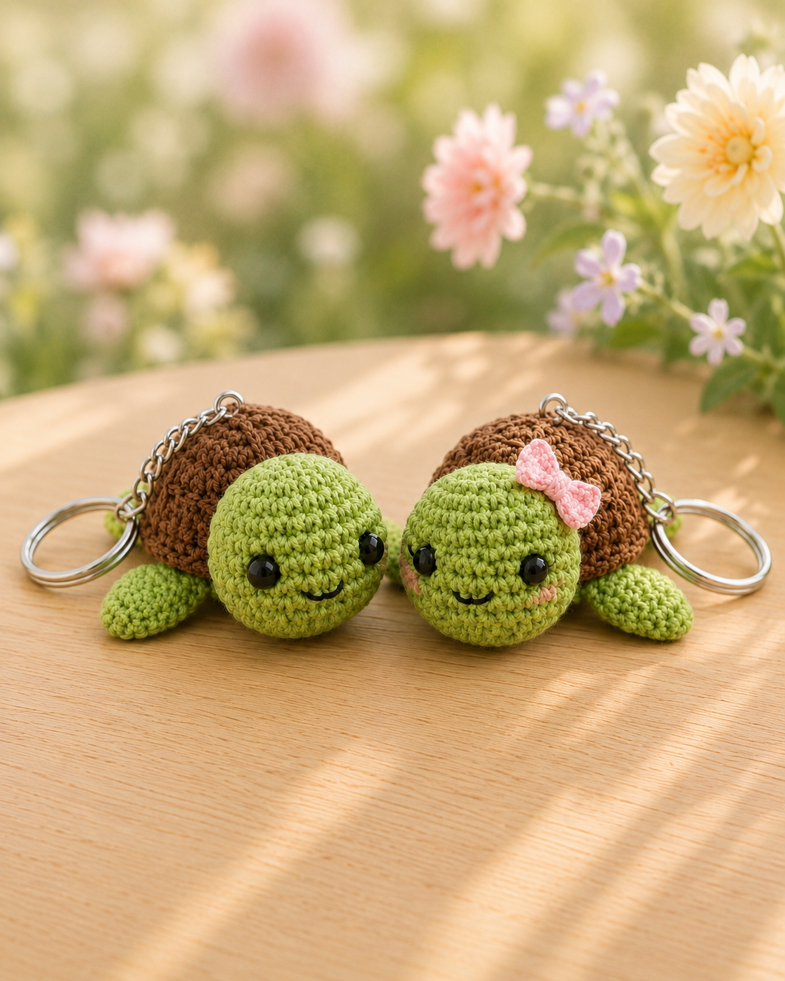 Festive Crochet Cute Turtle Couple Keychains | Handmade Amigurumi Animal Bag Charms