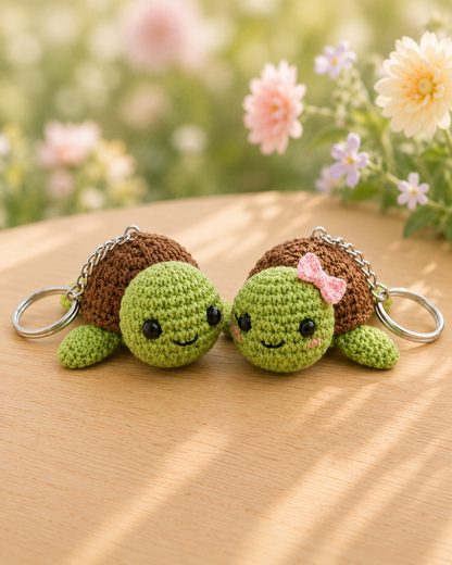 Festive Crochet Cute Turtle Couple Keychains | Handmade Amigurumi Animal Bag Charms