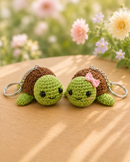 Festive Crochet Cute Turtle Couple Keychains | Handmade Amigurumi Animal Bag Charms