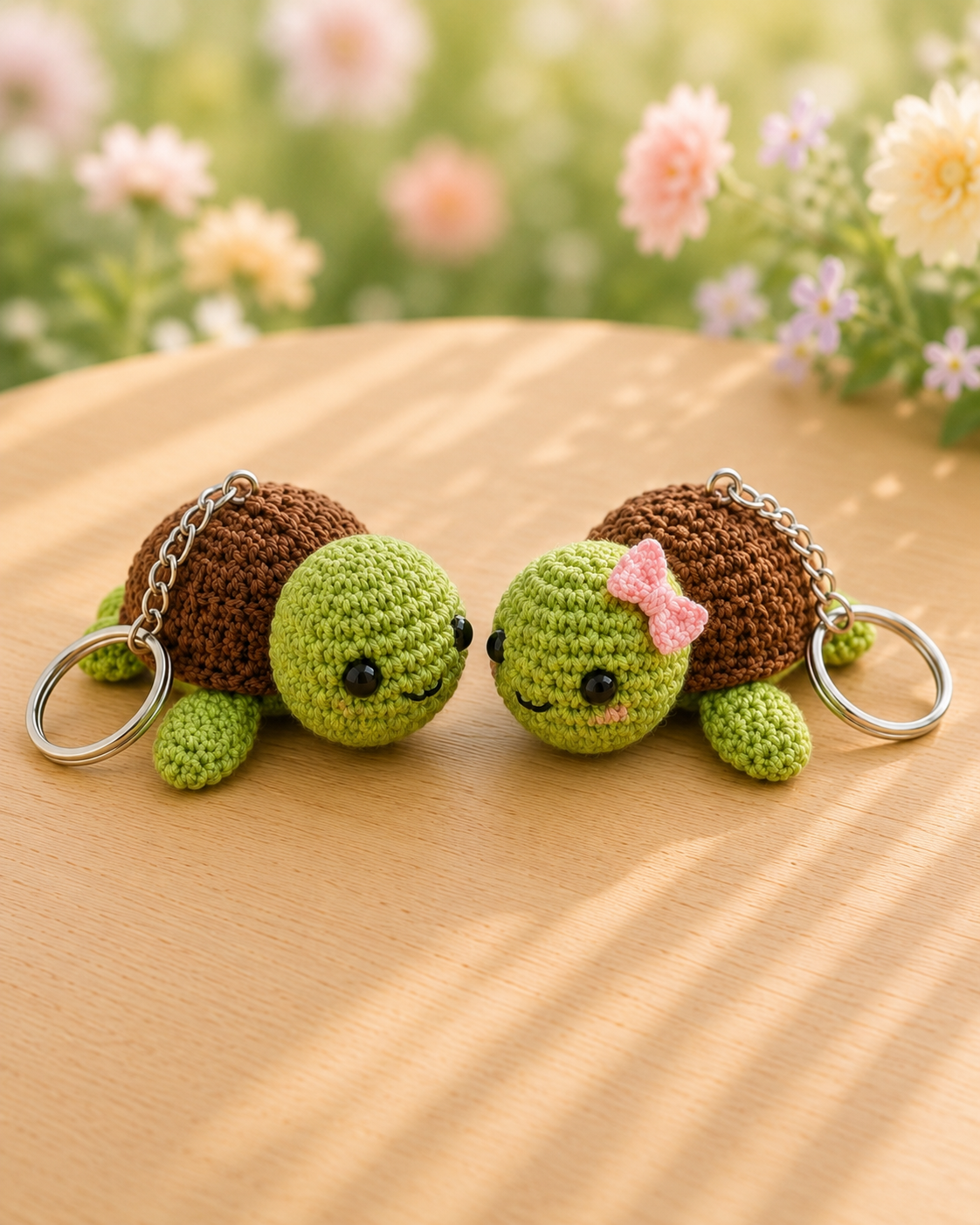 Festive Crochet Cute Turtle Couple Keychains | Handmade Amigurumi Animal Bag Charms