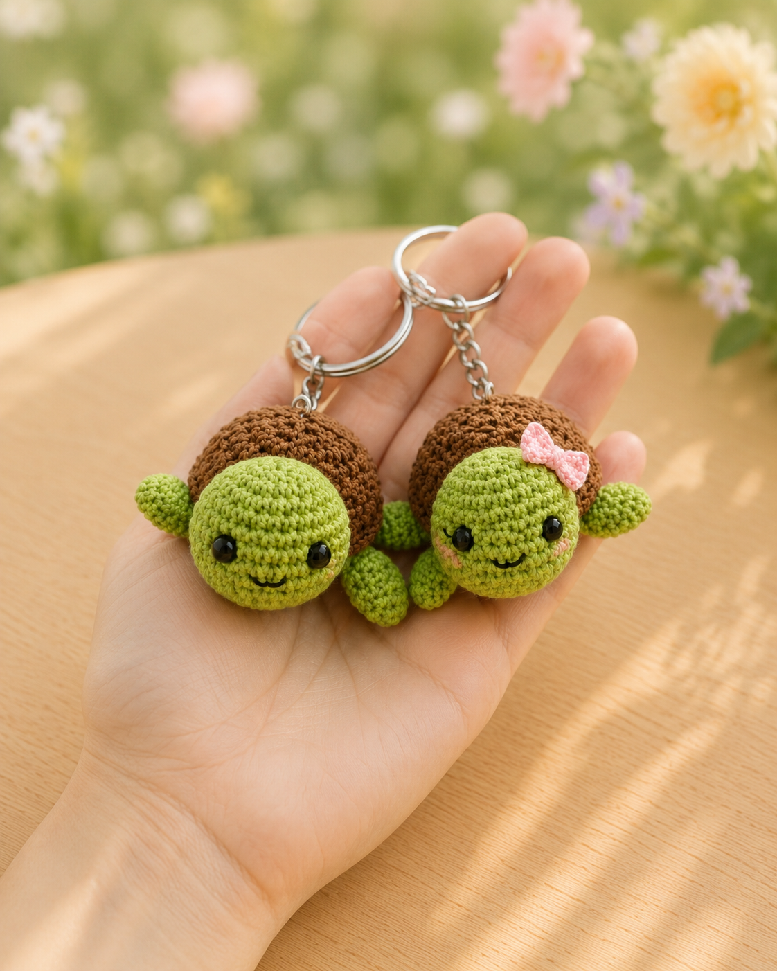 Festive Crochet Cute Turtle Couple Keychains | Handmade Amigurumi Animal Bag Charms
