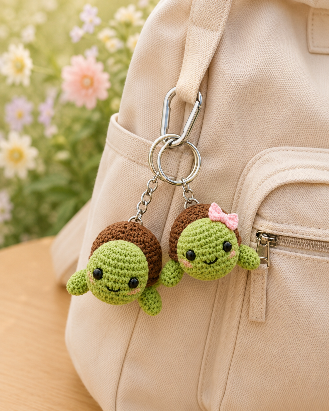 Festive Crochet Cute Turtle Couple Keychains | Handmade Amigurumi Animal Bag Charms