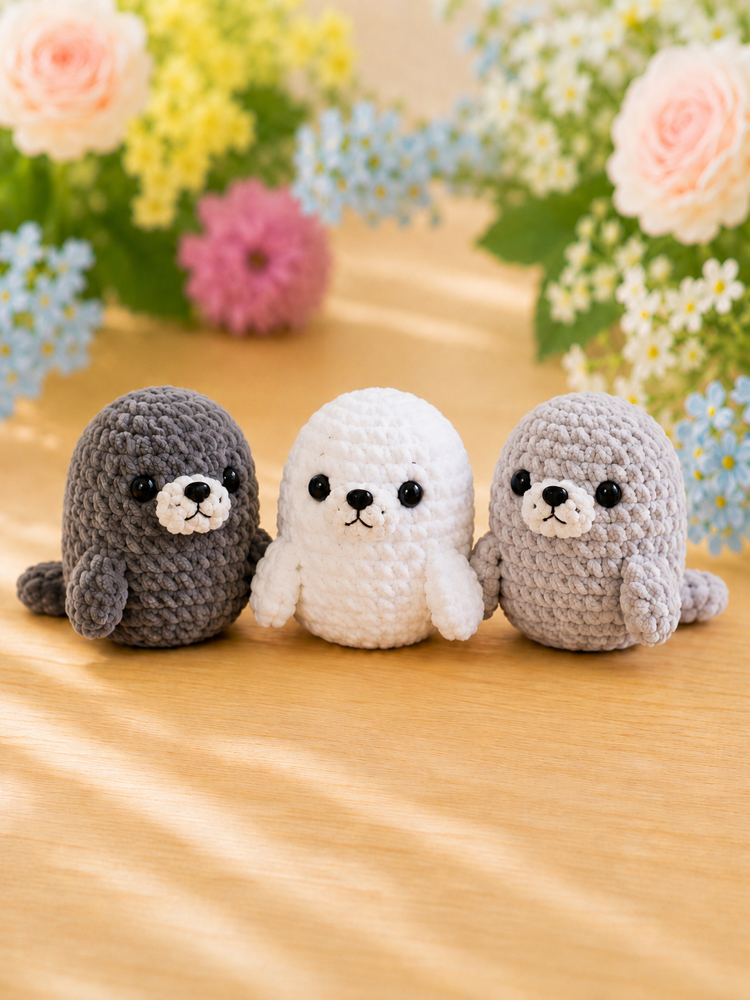 Handmade Crochet Baby Seal Plushies Set | Soft Velvet Amigurumi Stuffed Animal Toys