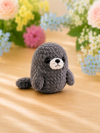 Handmade Crochet Baby Seal Plushies Set | Soft Velvet Amigurumi Stuffed Animal Toys