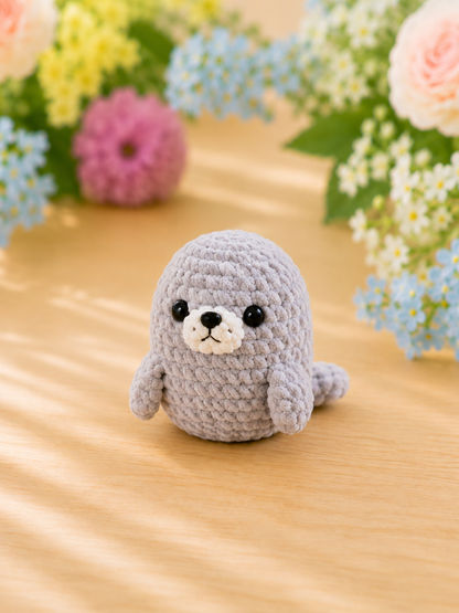 Handmade Crochet Baby Seal Plushies Set | Soft Velvet Amigurumi Stuffed Animal Toys