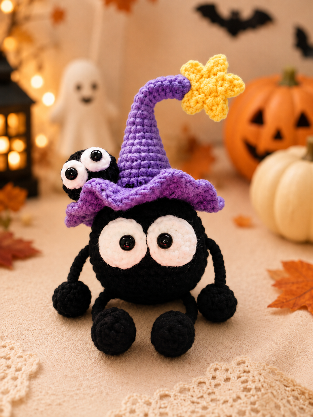 Handmade Crochet Witch Spider Plushie | Halloween Amigurumi Stuffed Animal Toy
