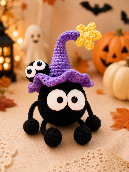 Handmade Crochet Witch Spider Plushie | Halloween Amigurumi Stuffed Animal Toy