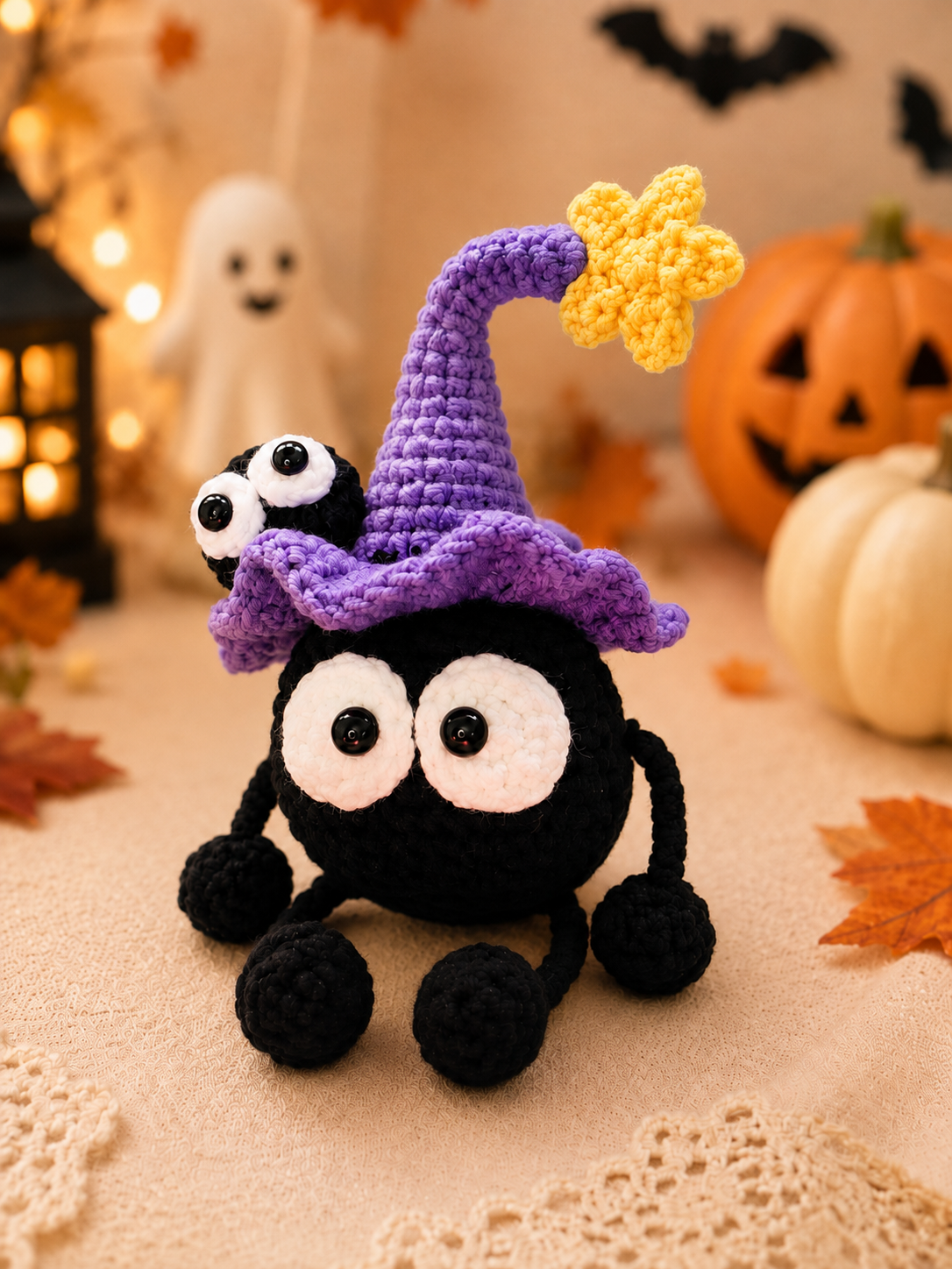 Handmade Crochet Witch Spider Plushie | Halloween Amigurumi Stuffed Animal Toy