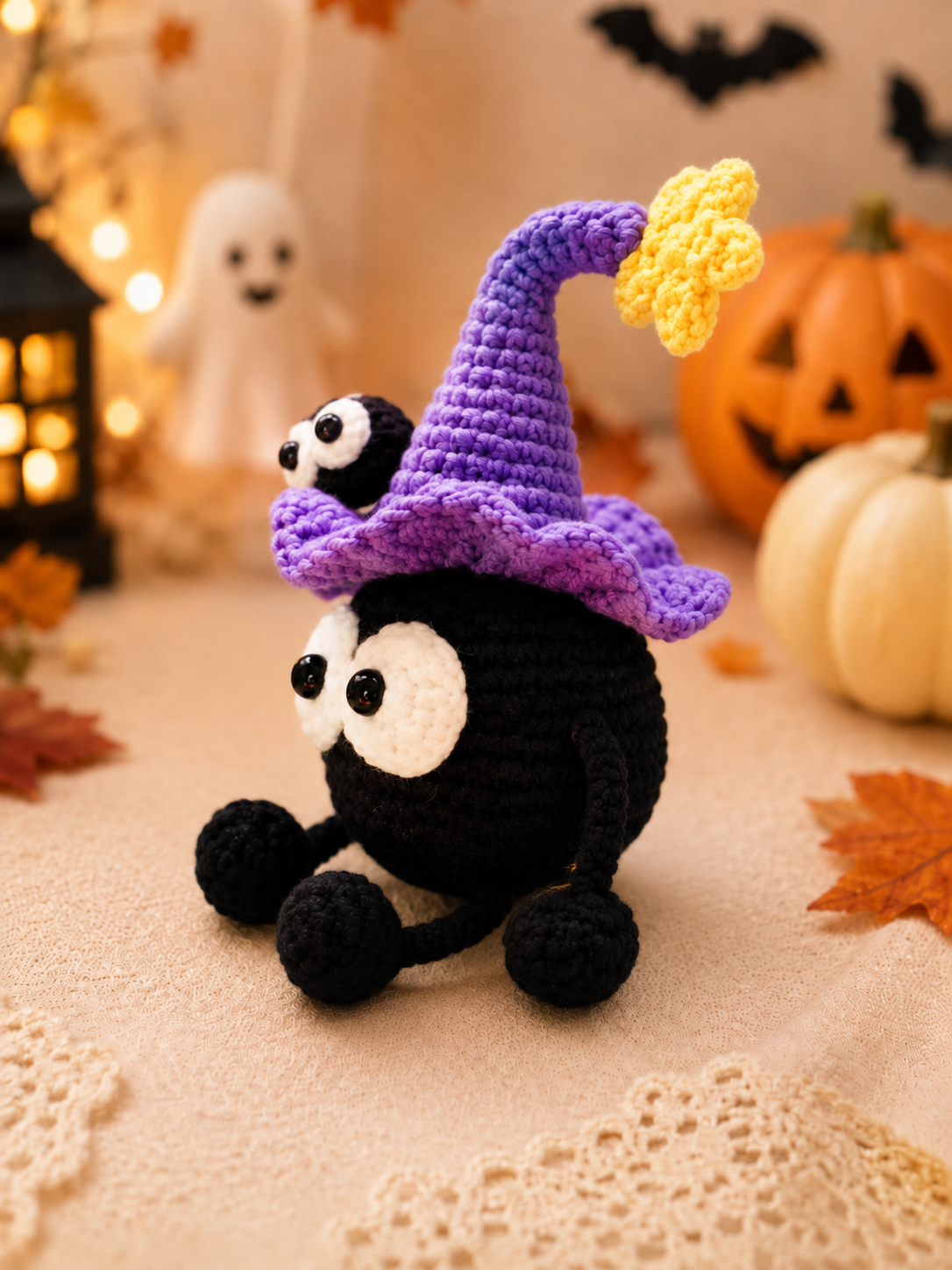 Handmade Crochet Witch Spider Plushie | Halloween Amigurumi Stuffed Animal Toy
