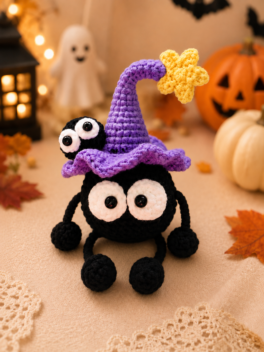 Handmade Crochet Witch Spider Plushie | Halloween Amigurumi Stuffed Animal Toy