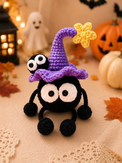 Handmade Crochet Witch Spider Plushie | Halloween Amigurumi Stuffed Animal Toy