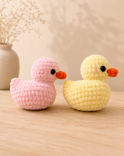 Handmade Crochet Duck Plushie Couple Set | Soft Velvet Amigurumi Stuffed Animal Toys