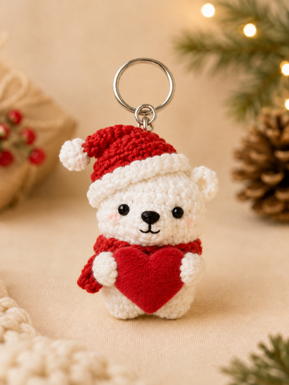 Festive Crochet Christmas Polar Bear Keychains Set | Handmade Amigurumi Holiday Bag Charms