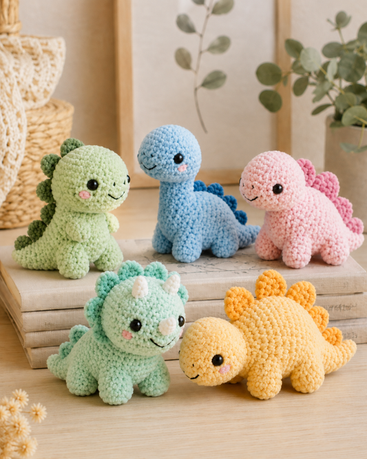 Handmade Crochet Dinosaur Plushies Collection | Soft Velvet Amigurumi Stuffed Animal Toys