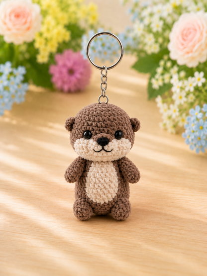 Festive Crochet Cute Sea Otter Keychain | Handmade Amigurumi Animal Bag Charm & Keyring