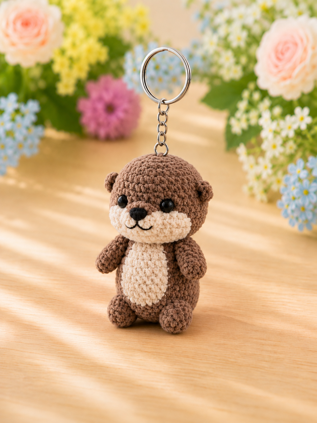 Festive Crochet Cute Sea Otter Keychain | Handmade Amigurumi Animal Bag Charm & Keyring