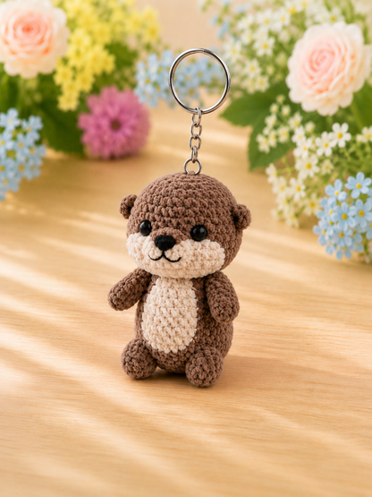 Festive Crochet Cute Sea Otter Keychain | Handmade Amigurumi Animal Bag Charm & Keyring