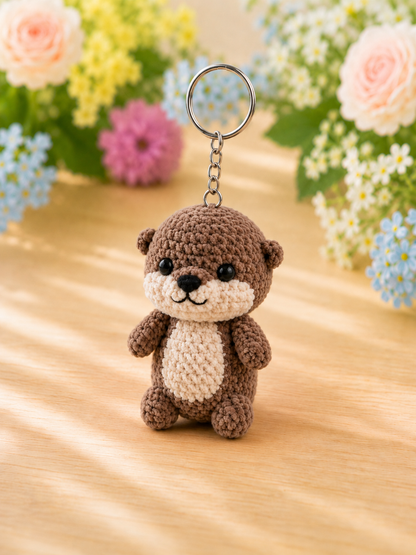 Festive Crochet Cute Sea Otter Keychain | Handmade Amigurumi Animal Bag Charm & Keyring
