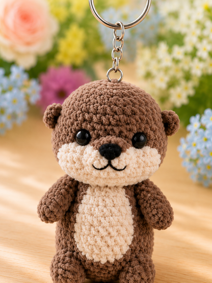 Festive Crochet Cute Sea Otter Keychain | Handmade Amigurumi Animal Bag Charm & Keyring