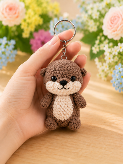 Festive Crochet Cute Sea Otter Keychain | Handmade Amigurumi Animal Bag Charm & Keyring