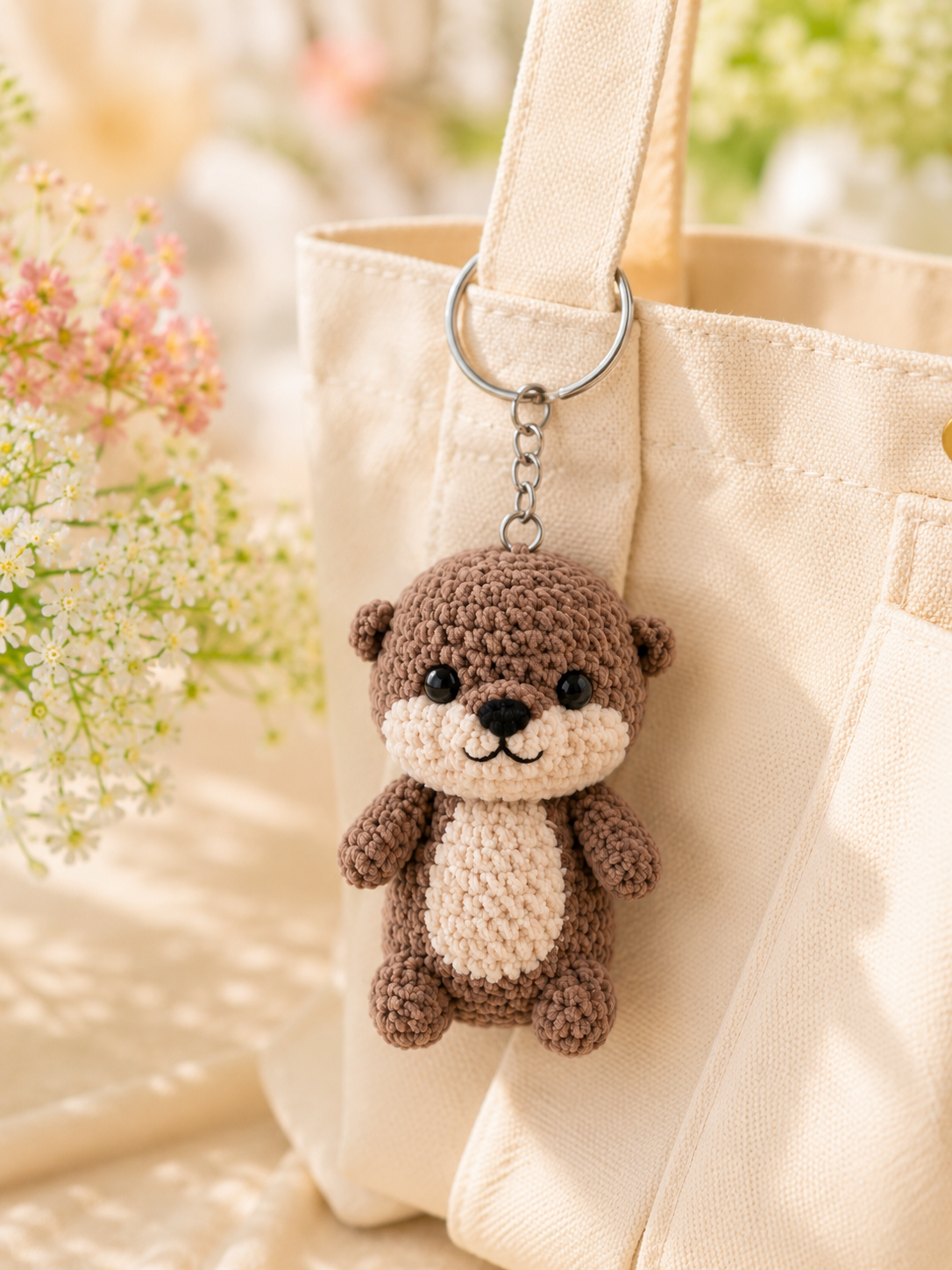 Festive Crochet Cute Sea Otter Keychain | Handmade Amigurumi Animal Bag Charm & Keyring