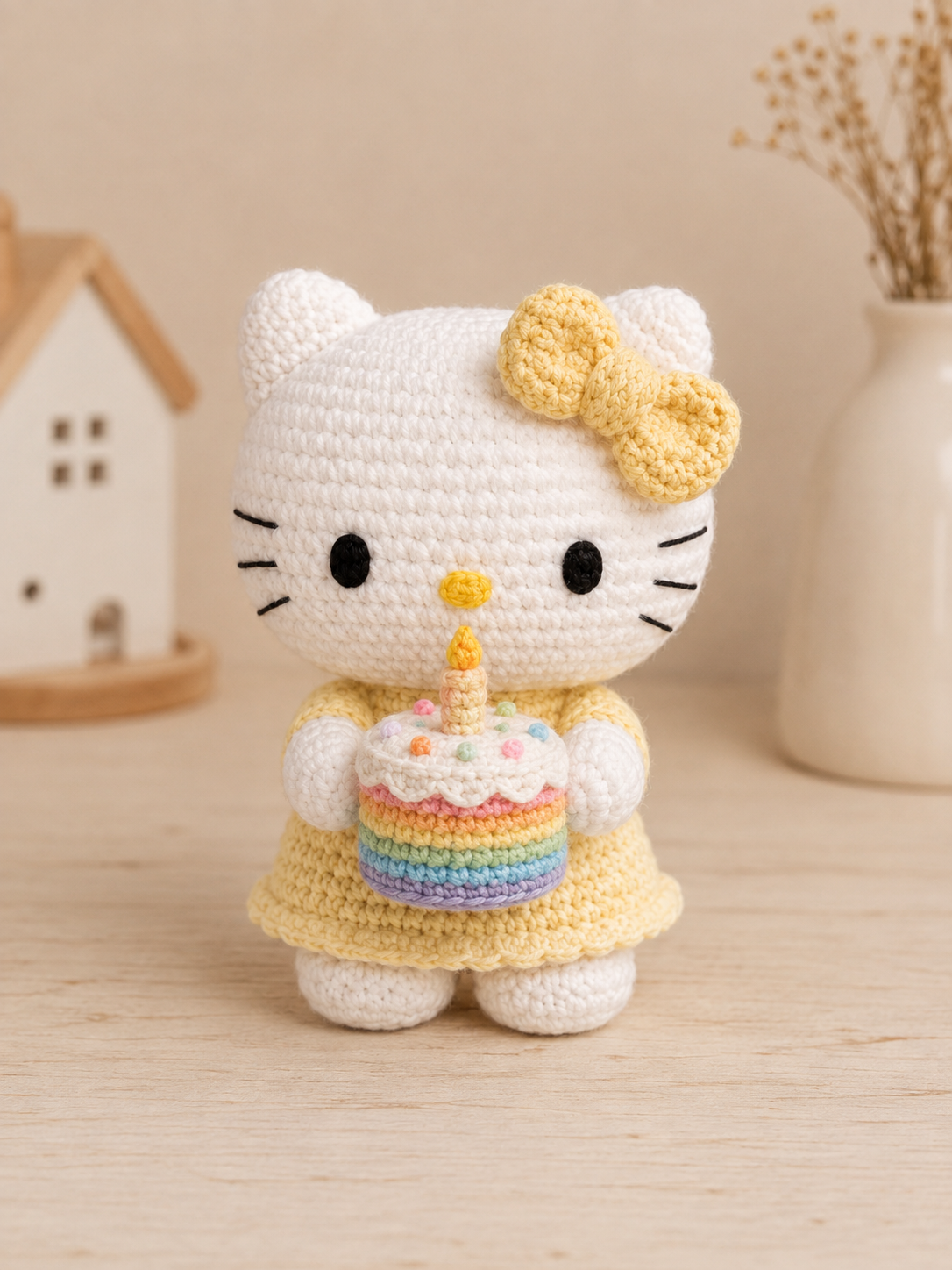 Handmade Crochet Birthday Kitty Plushie | Amigurumi Cat Stuffed Animal Toy with Cake