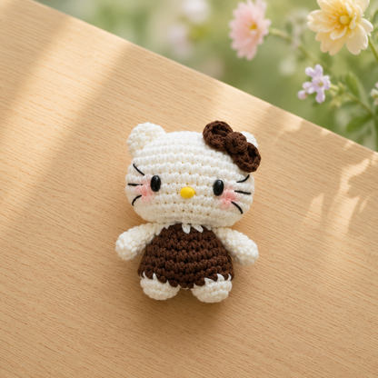 Cute Bow Cat in Dress Crochet Plush | Handmade Amigurumi Kitty Stuffed Toy