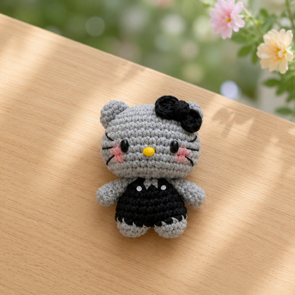Cute Bow Cat in Dress Crochet Plush | Handmade Amigurumi Kitty Stuffed Toy