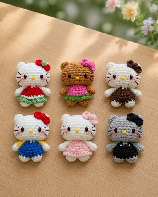 Cute Bow Cat in Dress Crochet Plush | Handmade Amigurumi Kitty Stuffed Toy
