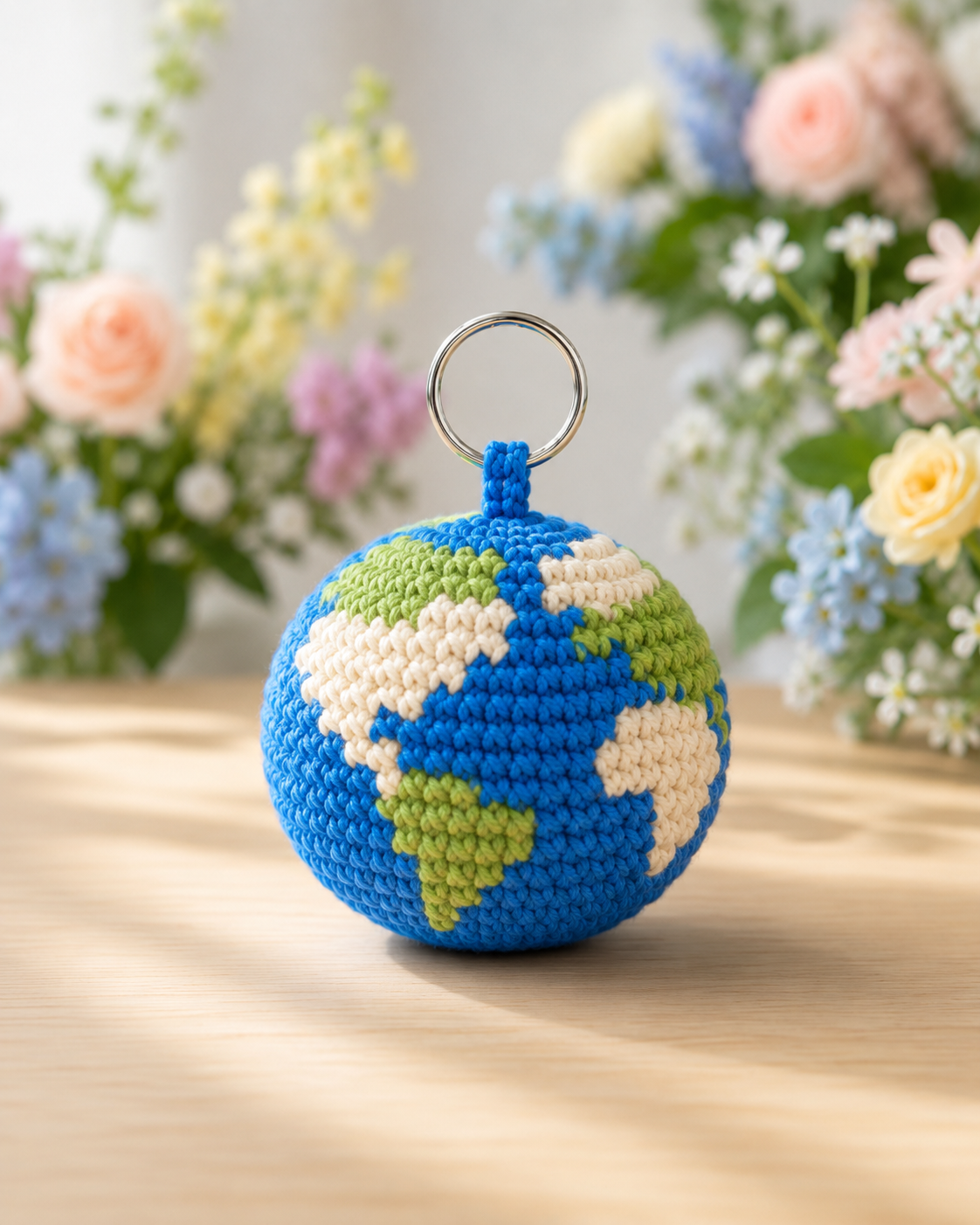 Crochet Earth Globe Keychain | Handmade Amigurumi Planet Bag Charm