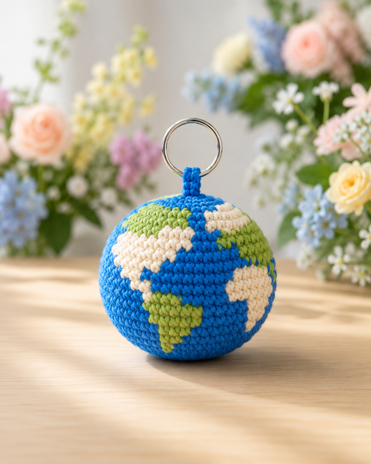 Crochet Earth Globe Keychain | Handmade Amigurumi Planet Bag Charm