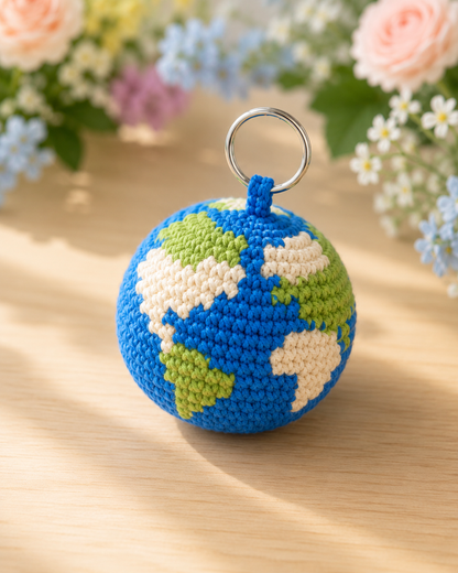 Crochet Earth Globe Keychain | Handmade Amigurumi Planet Bag Charm