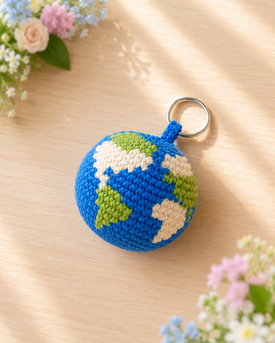 Crochet Earth Globe Keychain | Handmade Amigurumi Planet Bag Charm