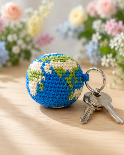 Crochet Earth Globe Keychain | Handmade Amigurumi Planet Bag Charm