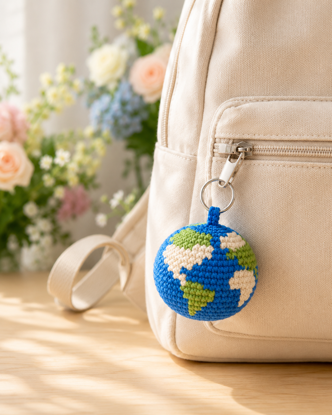Crochet Earth Globe Keychain | Handmade Amigurumi Planet Bag Charm