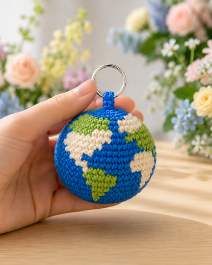 Crochet Earth Globe Keychain | Handmade Amigurumi Planet Bag Charm