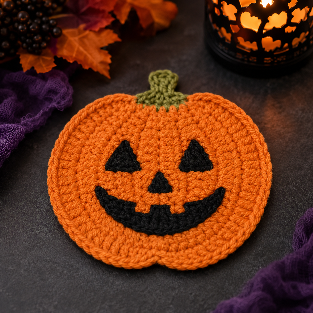 Handmade Crochet Halloween Coaster Set | Spooky Cute Drink Mat Duo