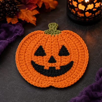 Handmade Crochet Halloween Coaster Set | Spooky Cute Drink Mat Duo