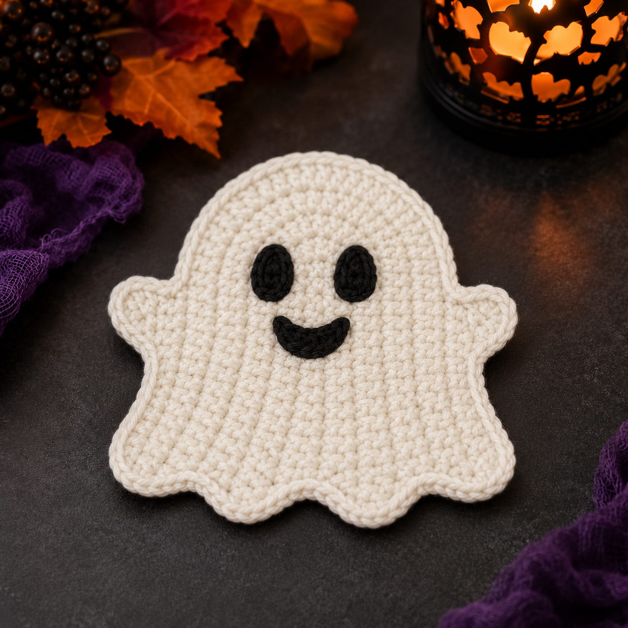 Handmade Crochet Halloween Coaster Set | Spooky Cute Drink Mat Duo