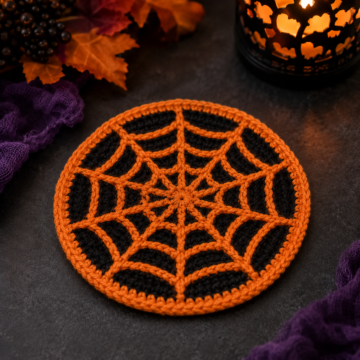 Handmade Crochet Halloween Coaster Set | Spooky Cute Drink Mat Duo