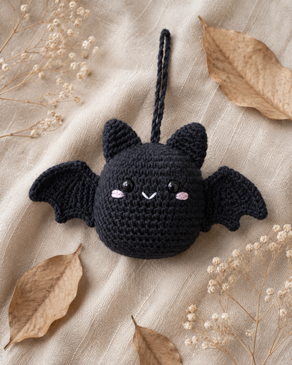 Spooky-Cute Crochet Black Bat Car Charm | Handmade Amigurumi Halloween Rearview Mirror Accessory