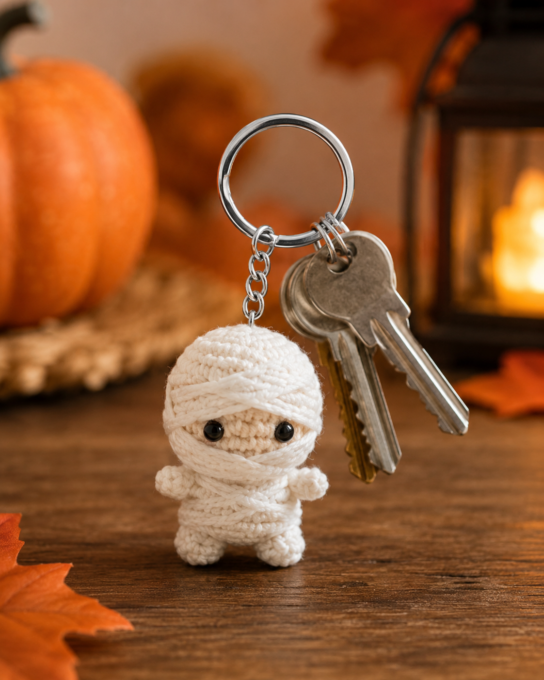 Spooky-Cute Crochet Mummy Keychain | Handmade Amigurumi Halloween Bag Charm