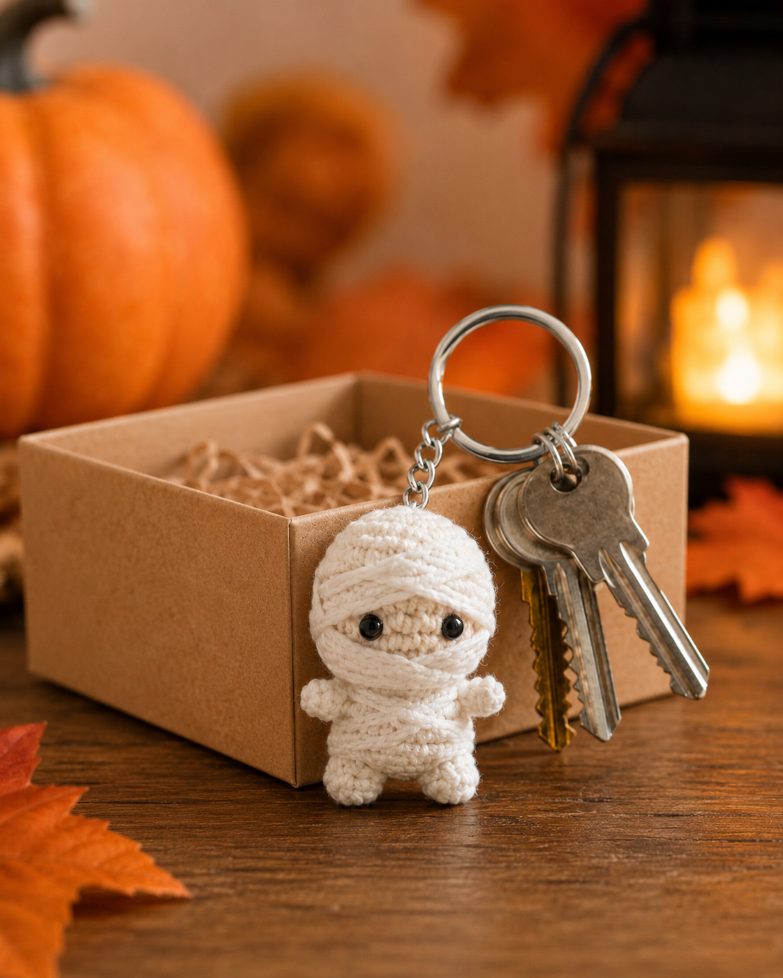 Spooky-Cute Crochet Mummy Keychain | Handmade Amigurumi Halloween Bag Charm