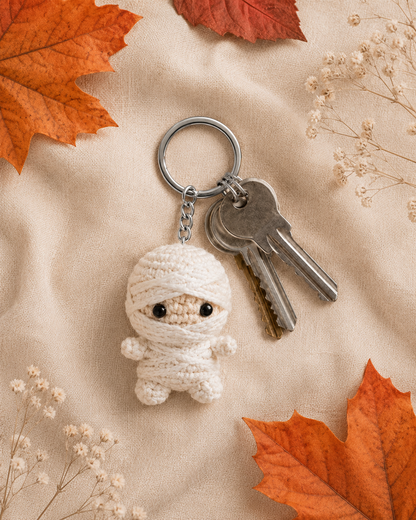 Spooky-Cute Crochet Mummy Keychain | Handmade Amigurumi Halloween Bag Charm