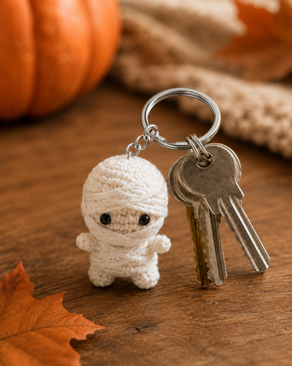 Spooky-Cute Crochet Mummy Keychain | Handmade Amigurumi Halloween Bag Charm