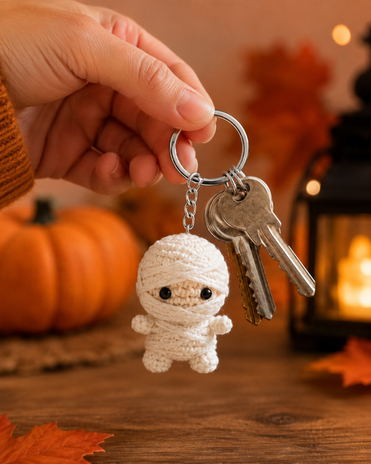 Spooky-Cute Crochet Mummy Keychain | Handmade Amigurumi Halloween Bag Charm