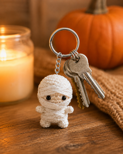 Spooky-Cute Crochet Mummy Keychain | Handmade Amigurumi Halloween Bag Charm