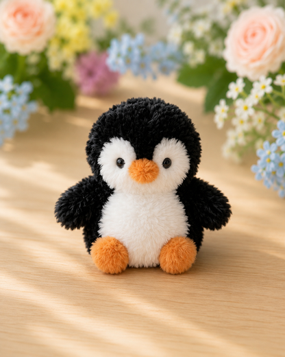 Fluffy Crochet Penguin Keychain | Handmade Velvet Amigurumi Animal Bag Charm
