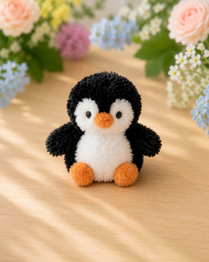 Fluffy Crochet Penguin Keychain | Handmade Velvet Amigurumi Animal Bag Charm