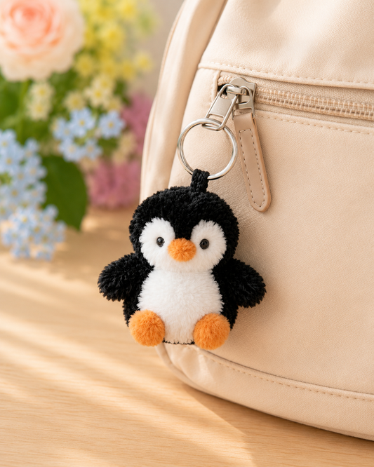 Fluffy Crochet Penguin Keychain | Handmade Velvet Amigurumi Animal Bag Charm